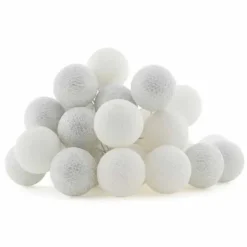 Cotton Ball valosarja hopeavalkoinen 20-palloa