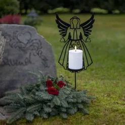 Hautakoriste Enkeli ja LED-kynttilä 48 cm