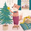 Joulukortti Kettu koristelemassa kuusta