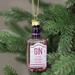 Joulukuusenkoriste Gin lasipullo 8,5 cm, eri värejä