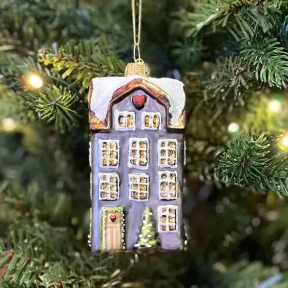 Joulukuusenkoriste Joulutalo 10 cm siniharmaa