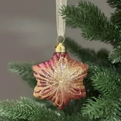 Joulukuusenkoriste Kukkatähti lasia 8 cm punainen