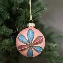 Joulukuusenkoriste Sirkuskukka lasia 8 cm vaaleanpunainen