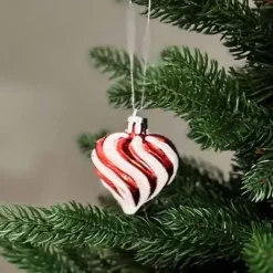 Joulukuusenkoriste Sydän punavalkoinen 4,5 cm