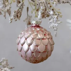 Joulupallo Käpy lasia 8 cm roosa
