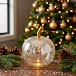 Omenakoriste led-valolla 9 cm hopea