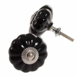 Ovennuppi kukka musta/hopea 5 cm
