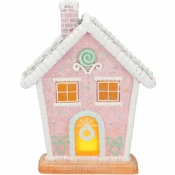 Piparkakkutalo led-valolla 22 cm roosa