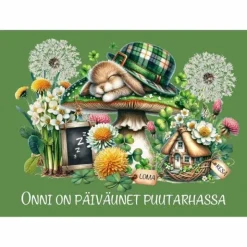 Postikortti Onni on päiväunet puutarhassa