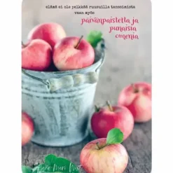 Postikortti Päivänpaistetta ja punaisia omenoita