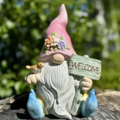 Puutarhatonttu ja Welcome-kyltti 24,5 cm