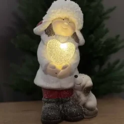 Talvityttö patsas led-valolla 28 cm