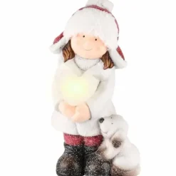 Talvityttö patsas led-valolla 28 cm