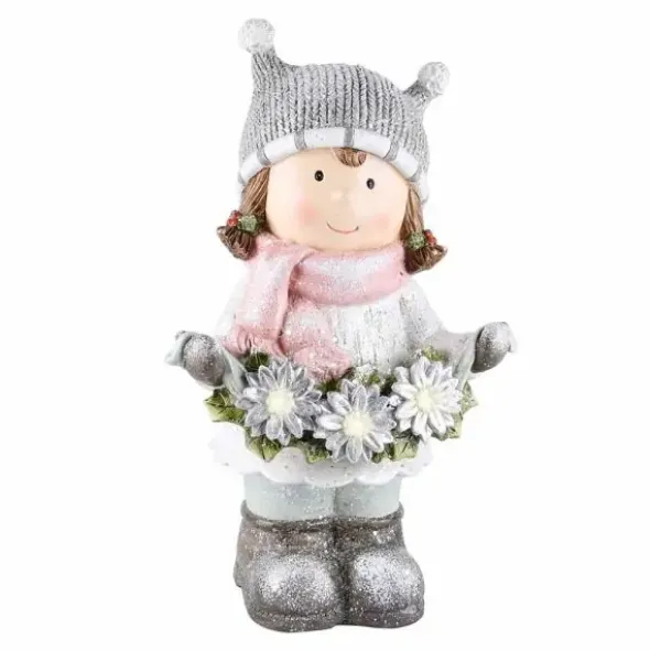 Talvityttö patsas led-valolla 30 cm